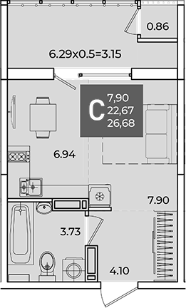 Продается 1-комн. квартира, 22.67 м²