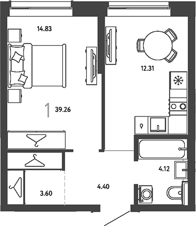 1-комн., 39.26 м², 19/24 этаж, ЖК «Страна.Парковая»