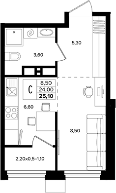Студия, 24 м², 6/15 этаж, ЖК «Лермонтов Парк»