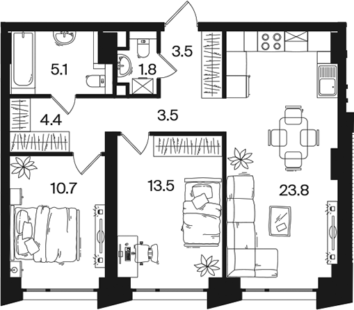 3-комн., 66.3 м², 4/26 этаж, ЖК «РАКУРС»