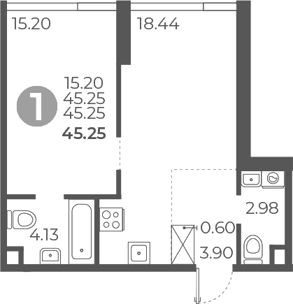 1-комн., 45.25 м², 10/27 этаж, ЖК «Мневники от Гранель»