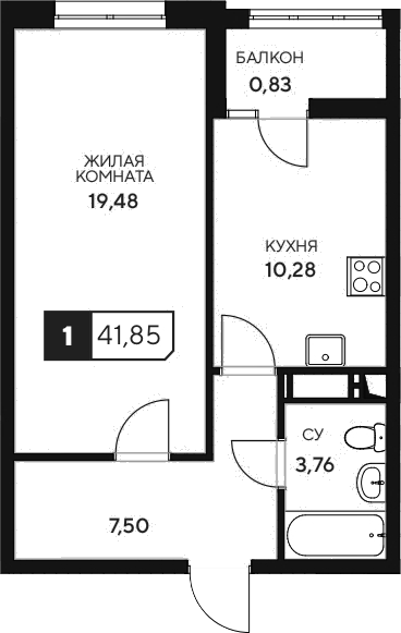 1-комн. квартира, 41.02 м² в ЖК Центральный. Гамма — фото 2