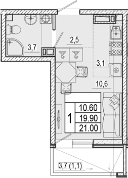 Студия, 19.9 м², 8/17 этаж, ЖК «Лестория»