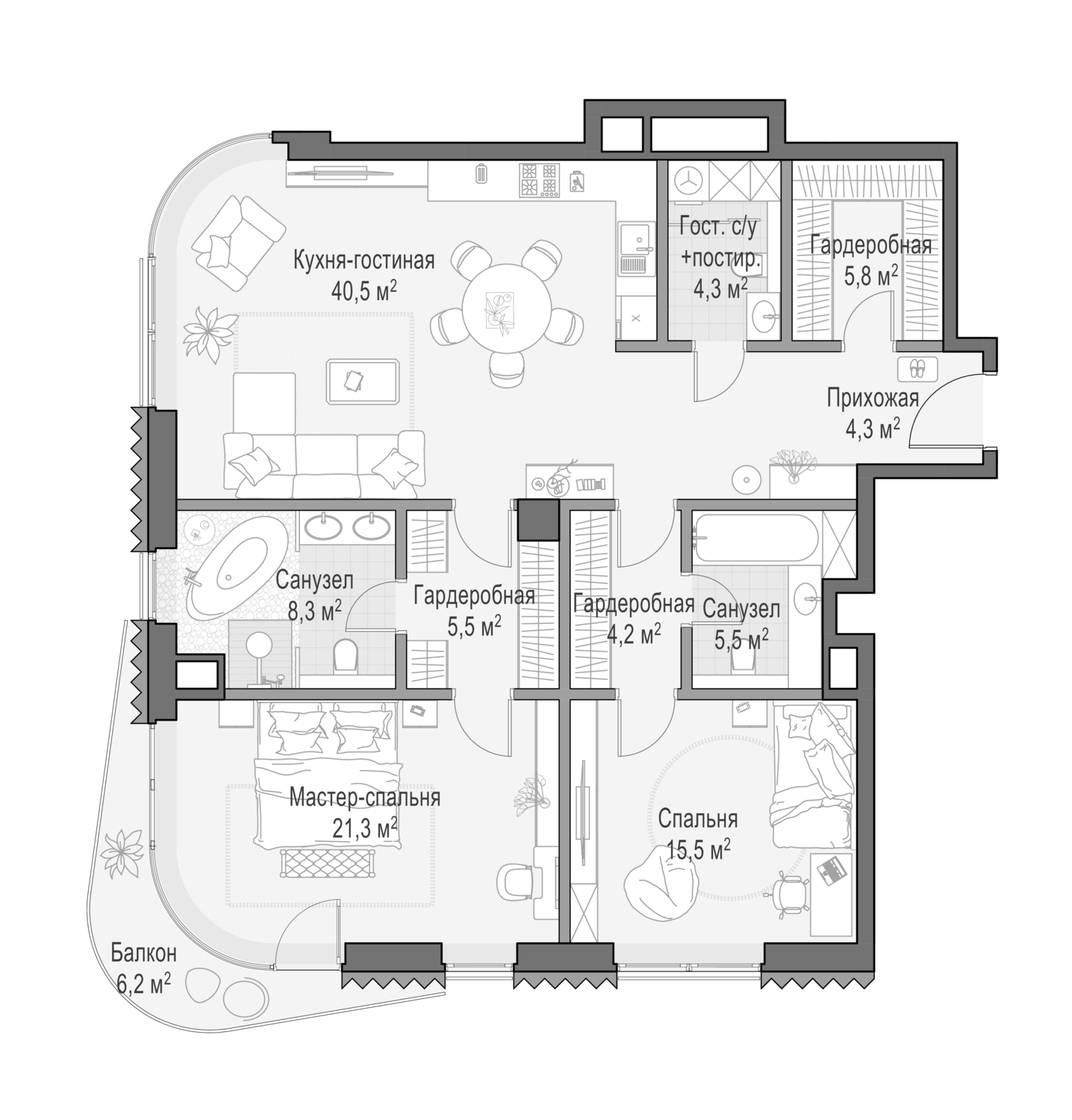 3-комн., 115.14 м², 7/14 этаж, ЖК «Дом Лаврушинский»