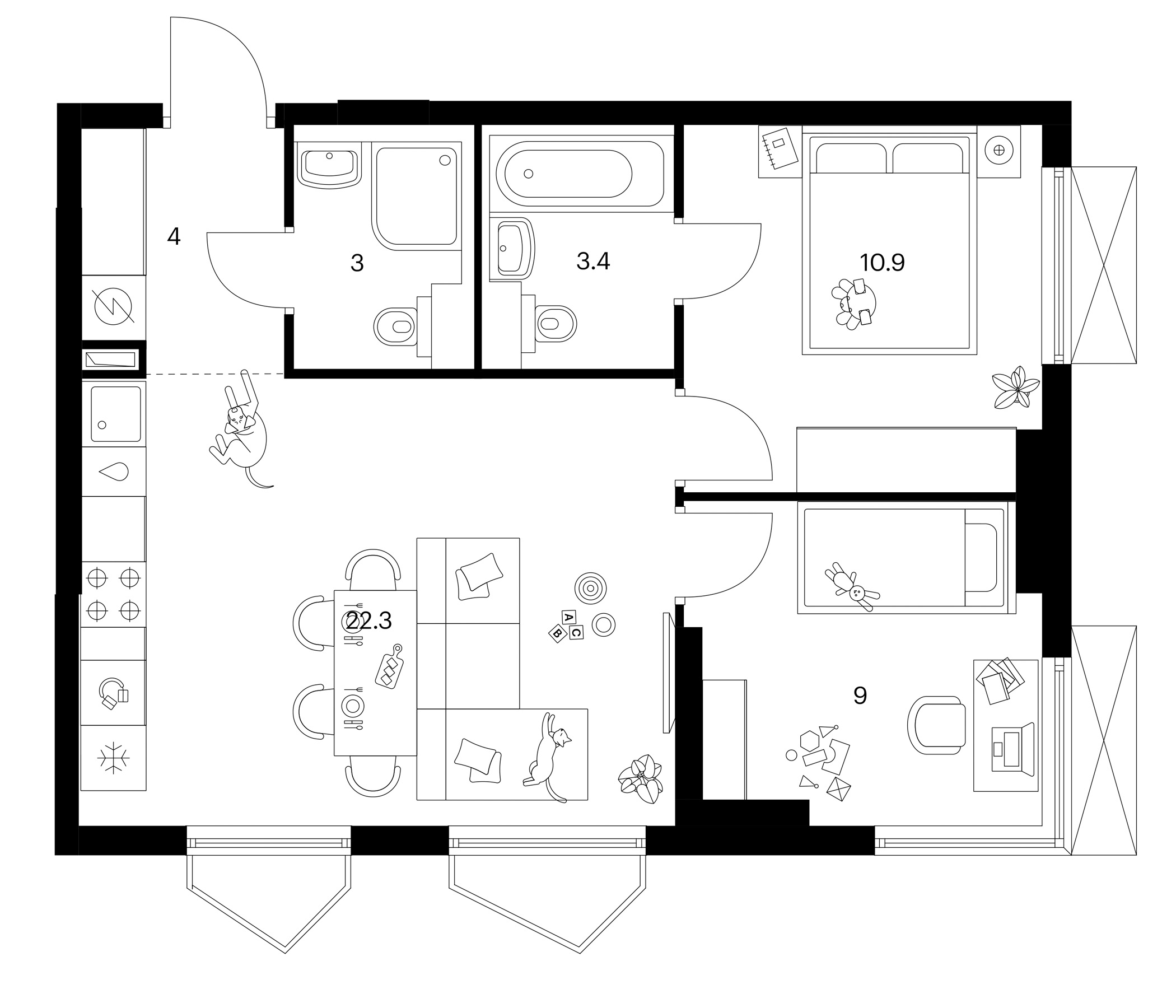 2-комн., 52.6 м², 30/32 этаж, ЖК «Мичуринский парк»