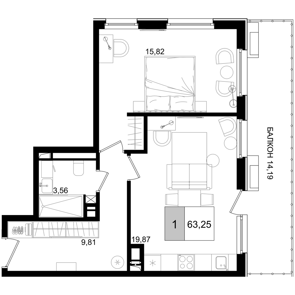 2-комн., 49.06 м², 3/8 этаж, ЖК «IT гостиничный комплекс Корсаков»