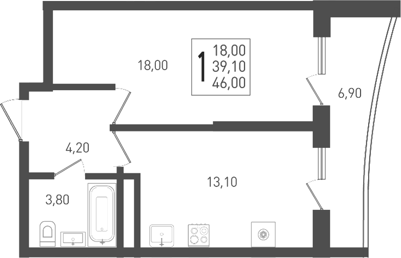 1-комн. квартира, 39.1 м² в ЖК ЖК «Кубанская Крепость» — фото 2