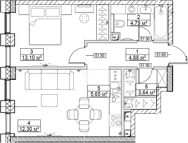 2-комн., 44.36 м², 8/27 этаж, ЖК «Сити Бэй»