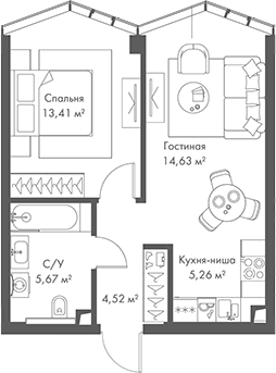 2-комн., 43.49 м², 6/24 этаж, ЖК «МИРА»