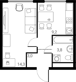 1-комн., 30.3 м², 3/25 этаж, ЖК «Лесная Коллекция»