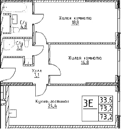 3-комн., 73.2 м², 26/29 этаж, ЖК «Наметкин Тауэр»