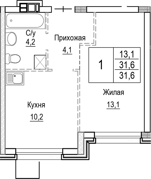 1-комн. Лесная Отрада