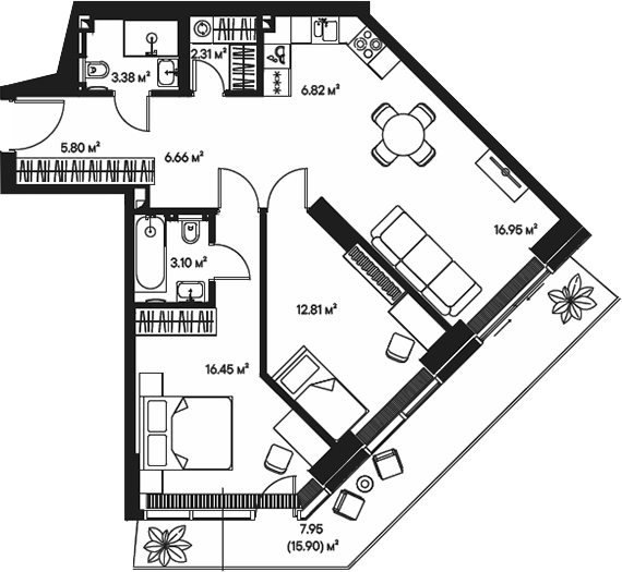 3-комн., 74.28 м², 5/57 этаж, ЖК «Джойс»