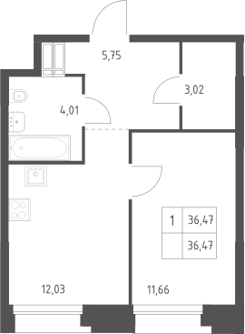 1-комн., 36.47 м², 8/23 этаж, ЖК «Тропарево Парк»