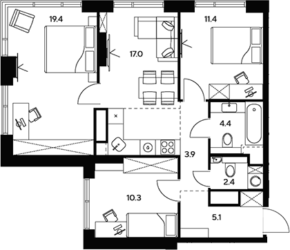 4+ комнаты, 73.9 м², 25/46 этаж, ЖК «НЕКСУС от Аквилон»