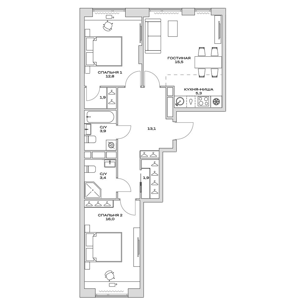 3-комн., 75.2 м², 10/16 этаж, ЖК «Детали»