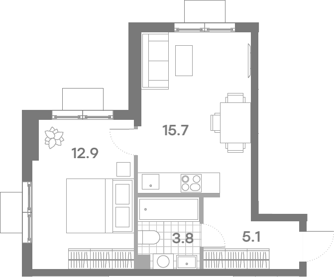 2-комн., 36.5 м², 21/23 этаж, ЖК «ПаркСайд»