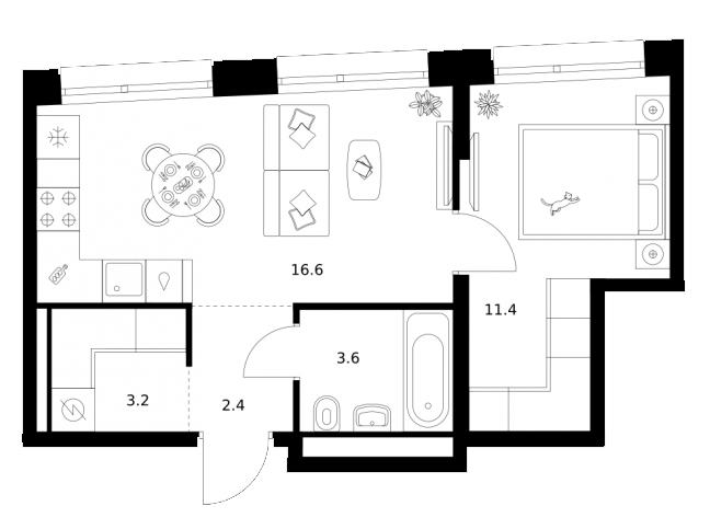 1-комн., 37.9 м², 28/30 этаж, ЖК «Строгино 360»