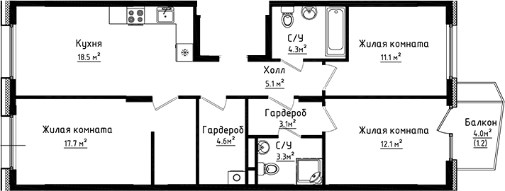 3-комн., 79.8 м², 7/8 этаж, ЖК «Коллекция»