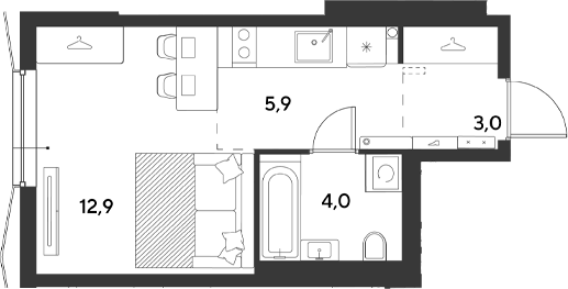 Студия, 25.8 м², 2/18 этаж, ЖК «Ридз»
