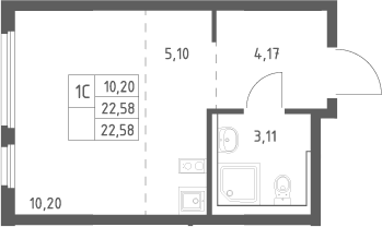 Студия, 22.58 м², 5/17 этаж, ЖК «Пригород Лесное»