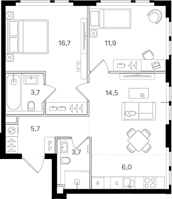 3-комн., 62.2 м², 20/25 этаж, ЖК «НАЗАРЕ»