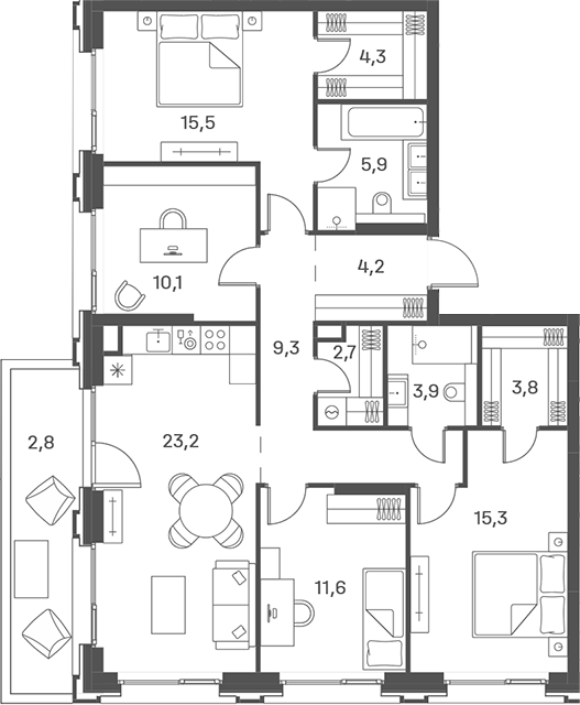 4+ комнаты, 109.8 м², 2/25 этаж, ЖК «Портленд»