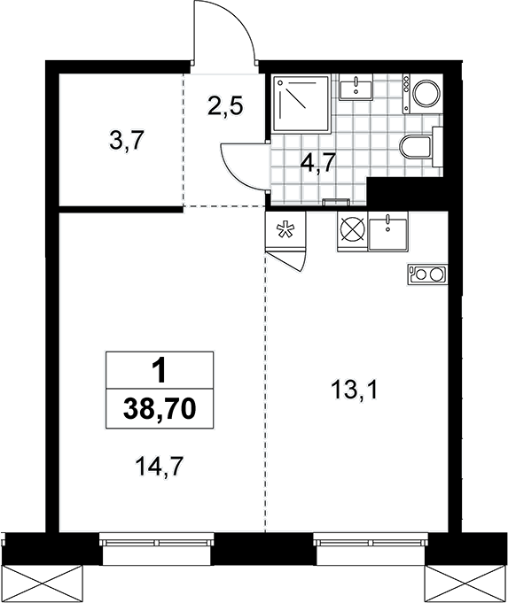 Студия, 38.7 м², 12/12 этаж, ЖК «Дзен-кварталы»