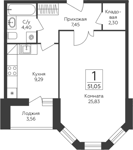 1-комн., 49.27 м², 5/19 этаж, ЖК «Пахра Сити»