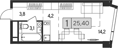 Студия, 25.4 м², 22/26 этаж, ЖК «Инди Тауэрз от Аквилон»