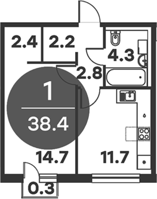 1-комн., 38.1 м², 6/6 этаж, ЖК «Равновесие»