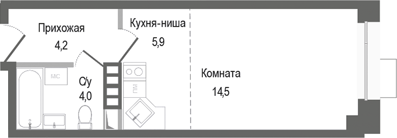 Студия, 28.6 м², 3/4 этаж, ЖК «Киноквартал»