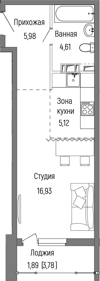 Студия, 32.64 м², 5/9 этаж, ЖК «Рига Хиллс»