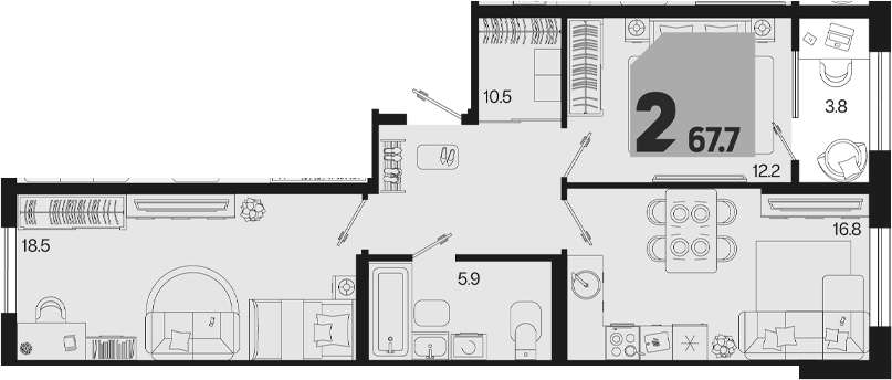3-комн. квартира, 63.9 м² в ЖК Первое место — фото 2