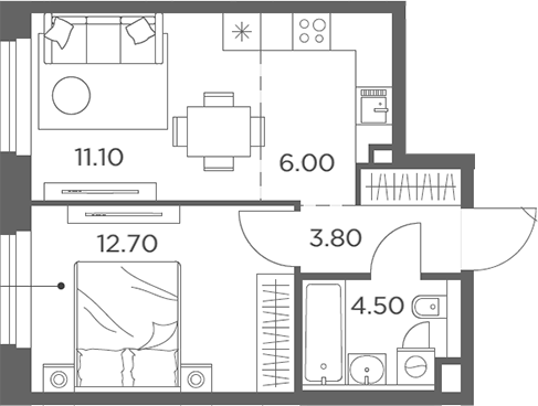 2-комн., 38.1 м², 19/23 этаж, ЖК «Белый Град»