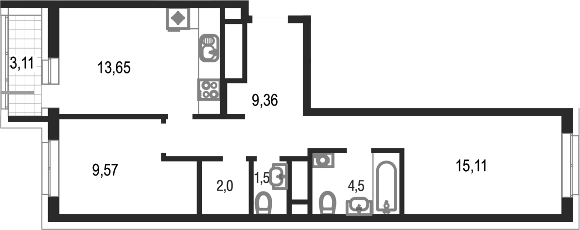2-комн., 50.5 м², 21/25 этаж, ЖК «Котельники парк»