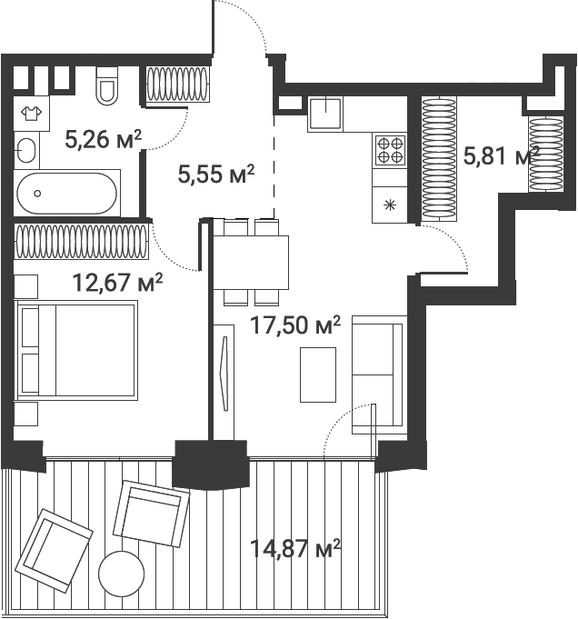 1-комн., 46.79 м², 2/24 этаж, ЖК «Первый Нагатинский»