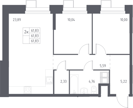3-комн., 61.83 м², 17/23 этаж, ЖК «Тропарево Парк»