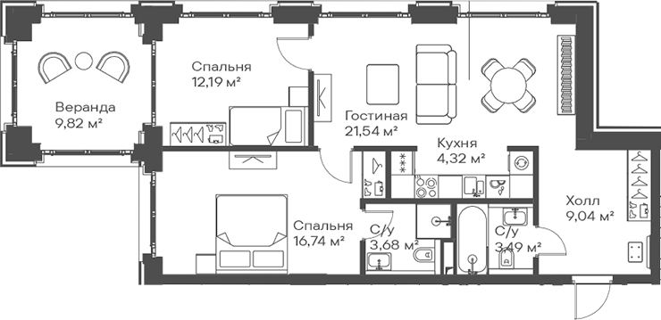3-комн., 71 м², 10/15 этаж, ЖК «Сити Бэй»