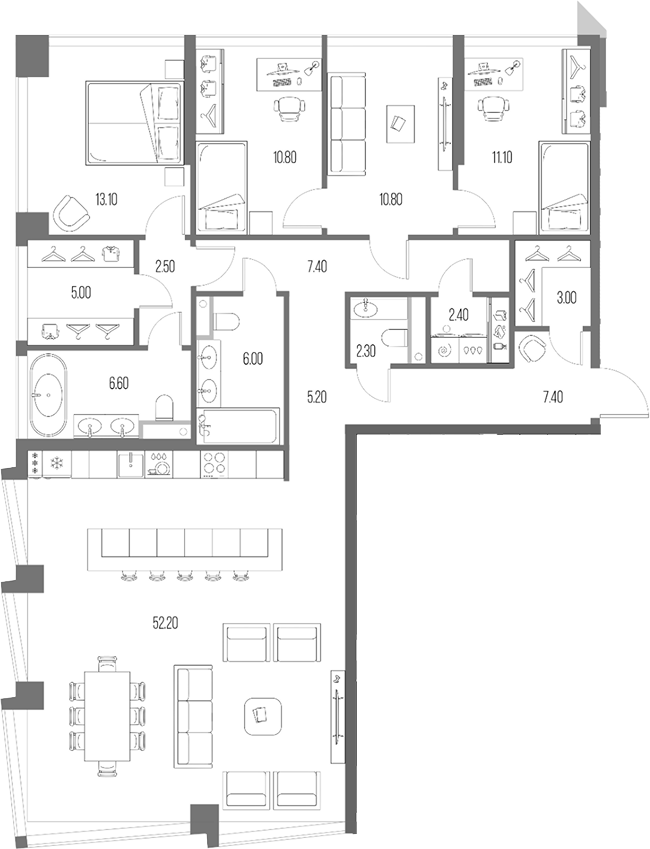 3-комн., 146.1 м², 11/24 этаж, ЖК «Северный Порт»