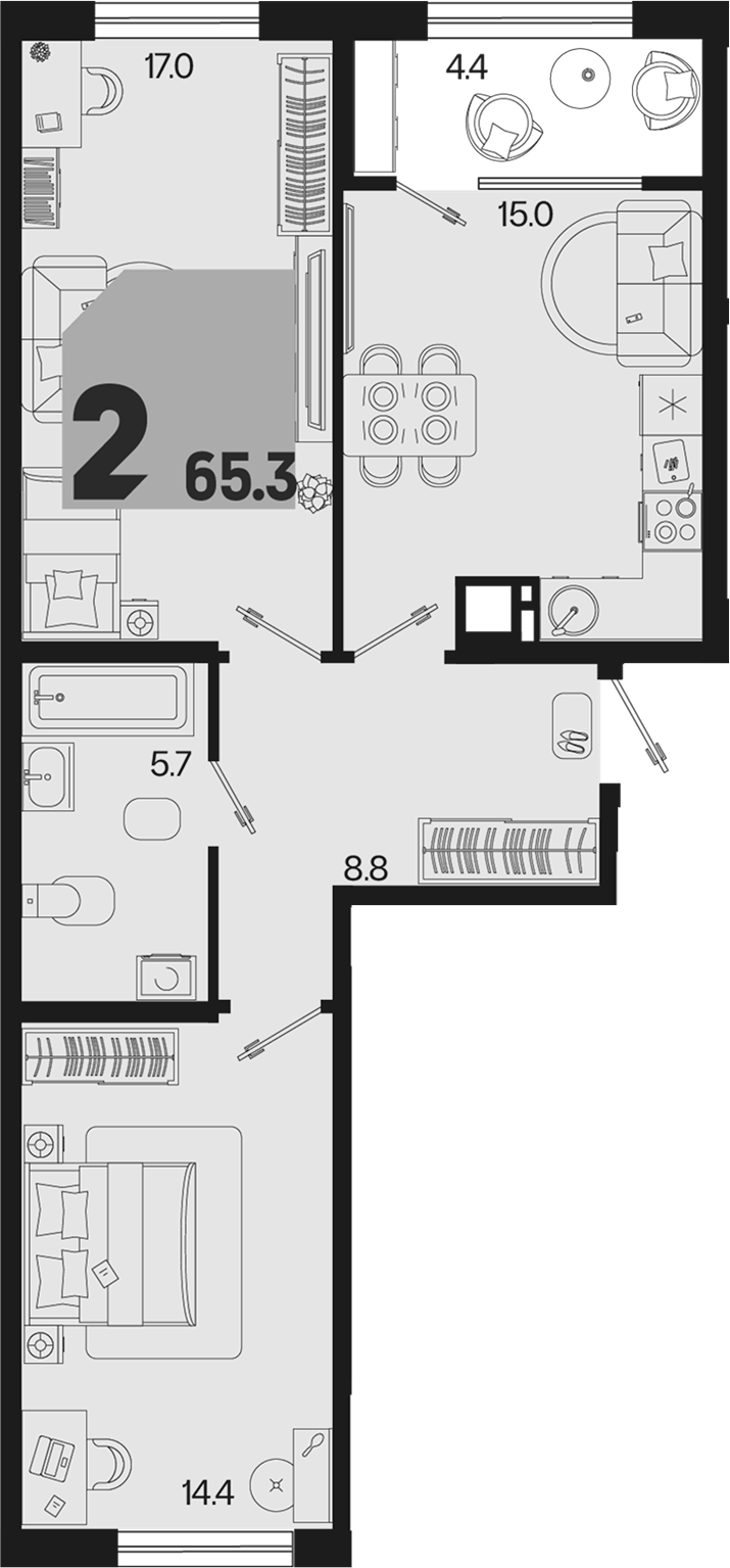 2-комн., 60.9 м², 2/9 этаж, ЖК «Первое место» — фото 2