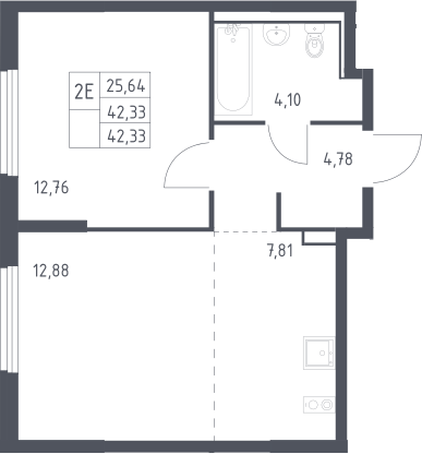 2-комн., 42.3 м², 17/17 этаж, ЖК «Пригород Лесное»