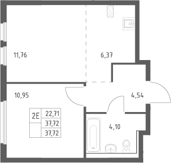 2-комн., 37.72 м², 7/17 этаж, ЖК «Пригород Лесное»