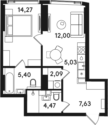 2-комн., 50.89 м², 8/41 этаж, ЖК «СОЛОС»