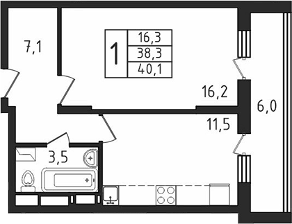 1-комн., 36.4 м², 8/9 этаж, ЖК «Пироговская ривьера. Мытищи»