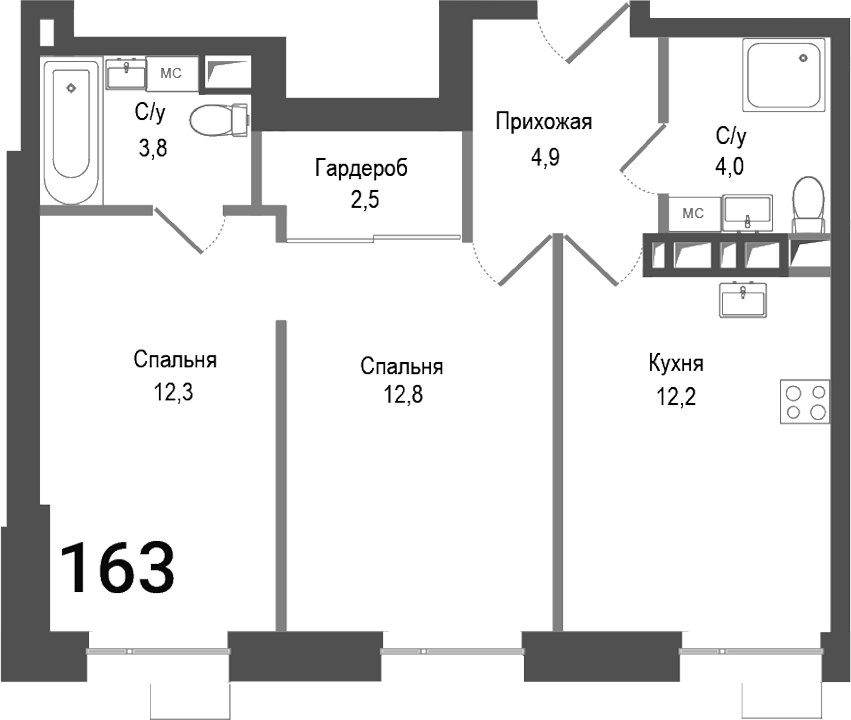 2-комн., 52.5 м², 1/8 этаж, ЖК «Киноквартал»