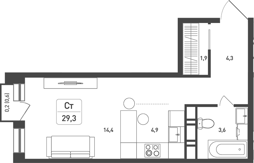 Студия, 29.1 м², 2/8 этаж, ЖК «Новая Щербинка»