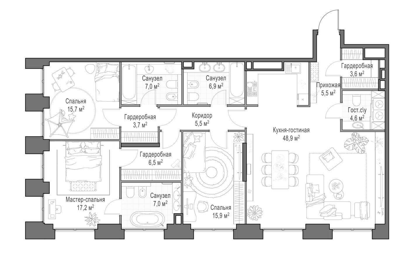 4+ комнаты, 149 м², 14/23 этаж, ЖК «Квартал Life Time»