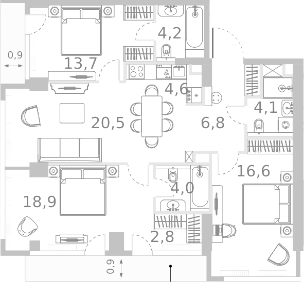 4+ комнаты, 96.2 м², 12/46 этаж, ЖК «Ривер Парк Кутузовский»