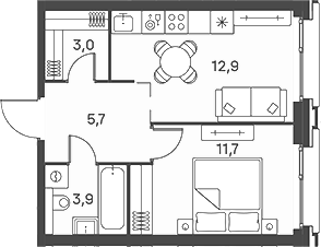 2-комн., 36.8 м², 19/29 этаж, ЖК «Портленд»